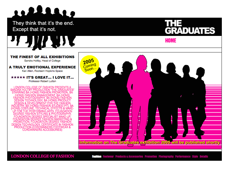London College of Fashion Graduates 2004 web site home page