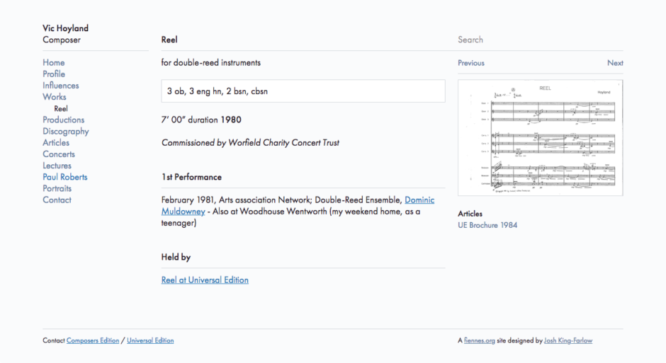 Vic Hoyland web site works page