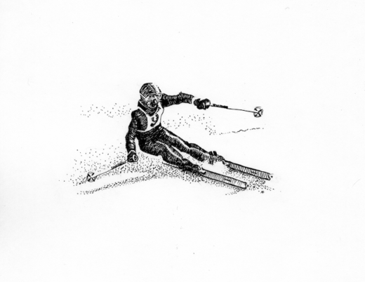 Dip pen drawing of a downhill skier