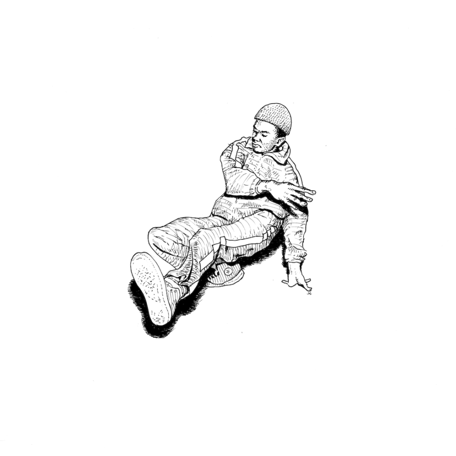 Dip pen drawing of a 1980s breakdancer